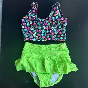 Floral Tankini with Neon Green Skirt